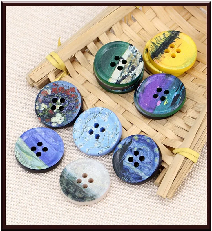 18-34mm Round Art Oil Painting Resin Buttons 60 Pack(12 Styles)