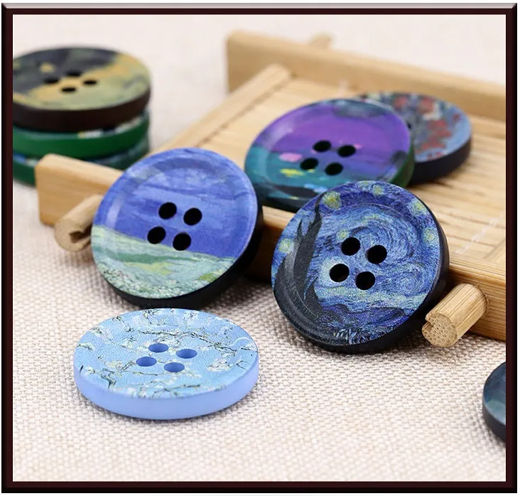 18-34mm Round Art Oil Painting Resin Buttons 60 Pack(12 Styles)