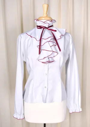 1980s Gray Ruffle Blouse
