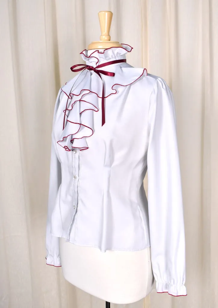 1980s Gray Ruffle Blouse
