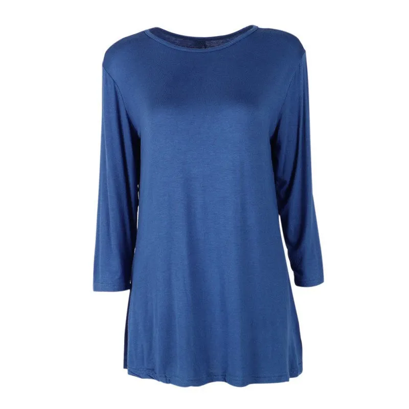 7 Colors Women Plus Size Casual Loose Round Neck T-shirt Solid Color Three Quarter Top S-XXL Size NW
