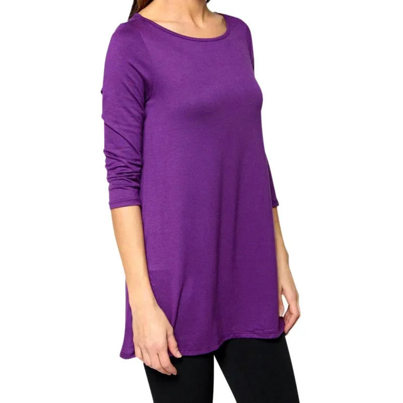 7 Colors Women Plus Size Casual Loose Round Neck T-shirt Solid Color Three Quarter Top S-XXL Size NW