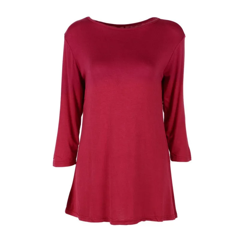 7 Colors Women Plus Size Casual Loose Round Neck T-shirt Solid Color Three Quarter Top S-XXL Size NW