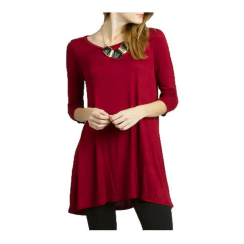 7 Colors Women Plus Size Casual Loose Round Neck T-shirt Solid Color Three Quarter Top S-XXL Size NW
