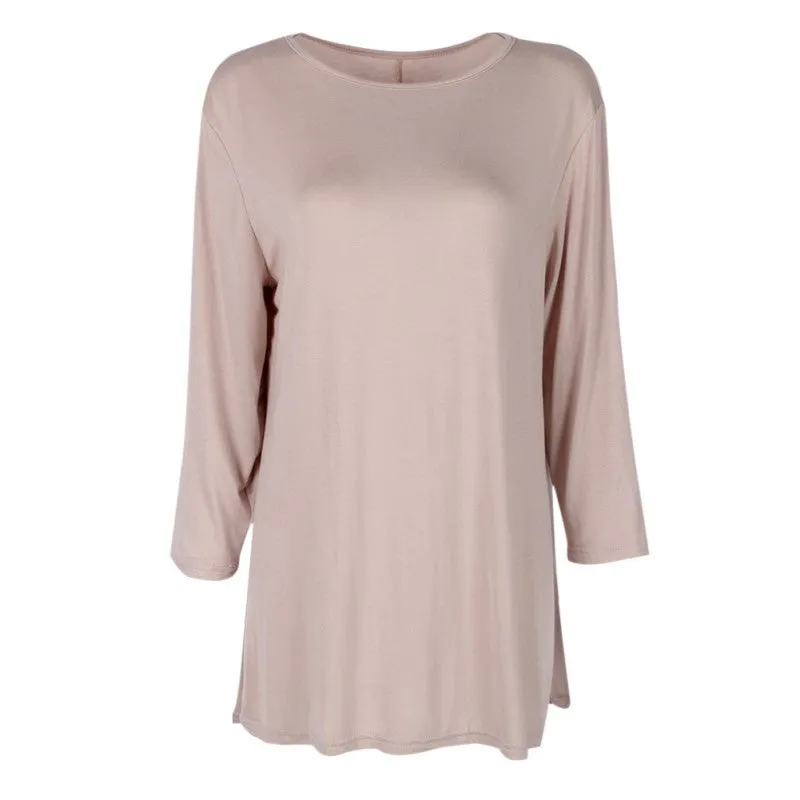 7 Colors Women Plus Size Casual Loose Round Neck T-shirt Solid Color Three Quarter Top S-XXL Size NW