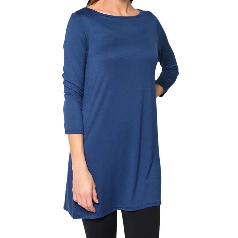 7 Colors Women Plus Size Casual Loose Round Neck T-shirt Solid Color Three Quarter Top S-XXL Size NW