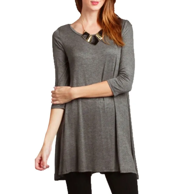 7 Colors Women Plus Size Casual Loose Round Neck T-shirt Solid Color Three Quarter Top S-XXL Size NW