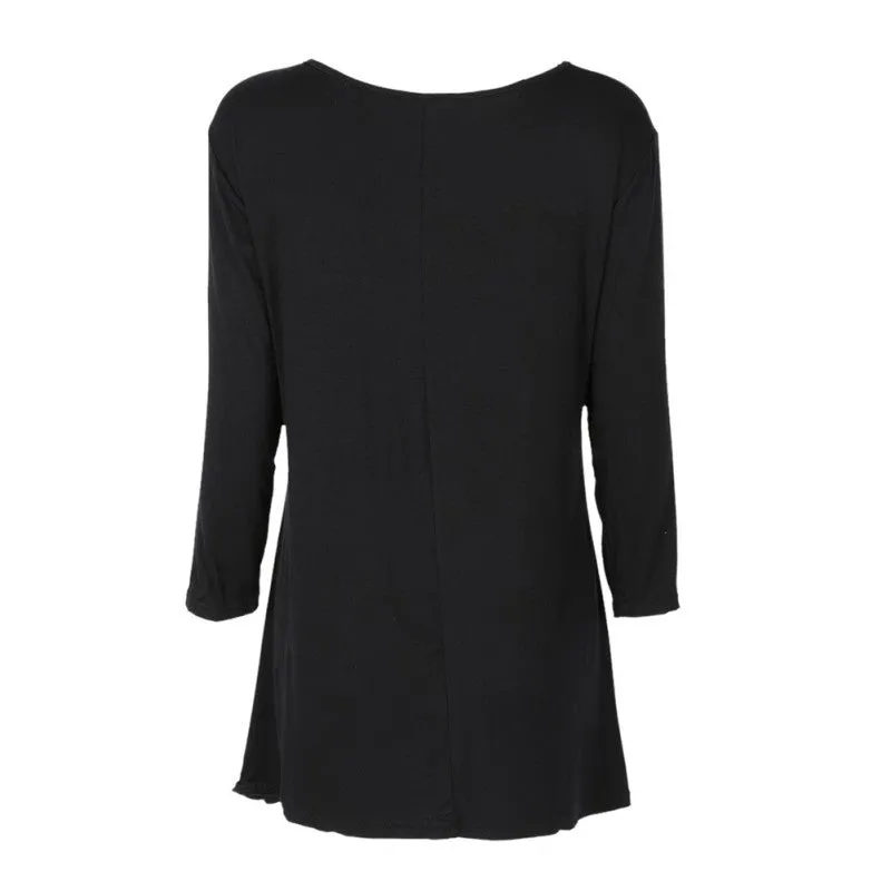 7 Colors Women Plus Size Casual Loose Round Neck T-shirt Solid Color Three Quarter Top S-XXL Size NW