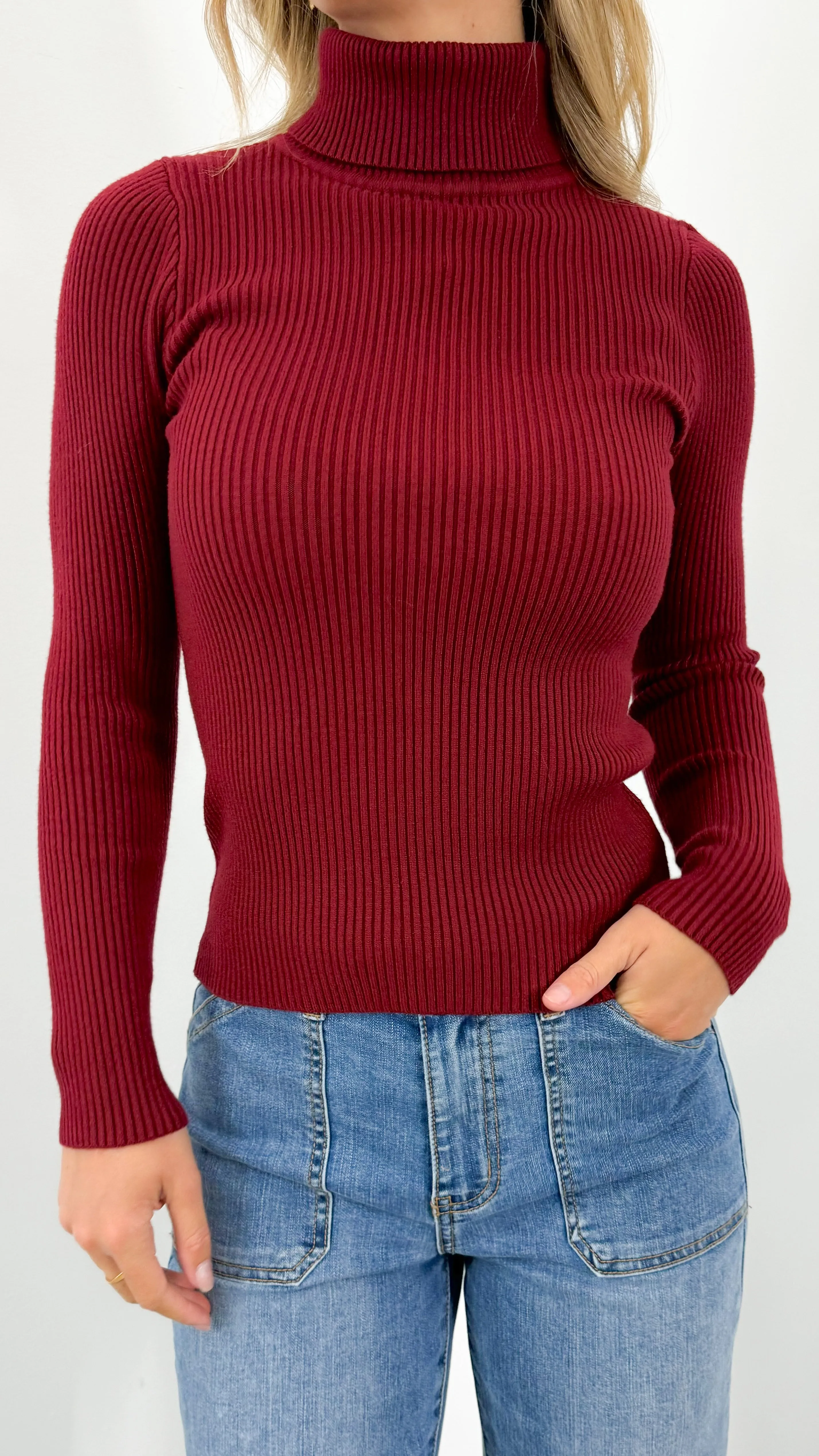 ALLY TURTLE NECK KNIT TOP - MERLOT