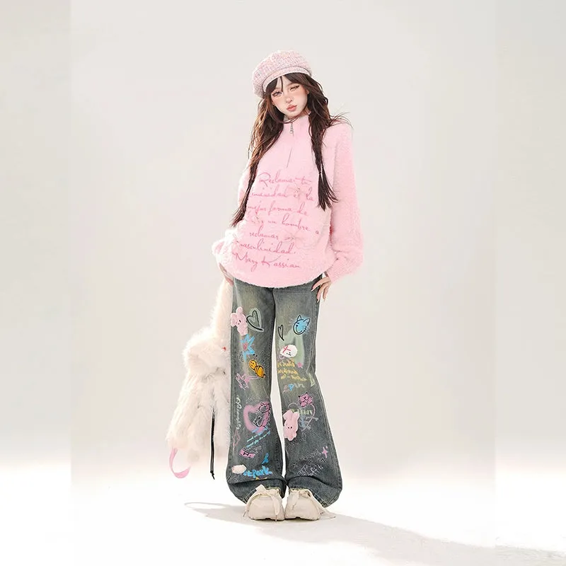 American Retro Style Graffiti Jeans