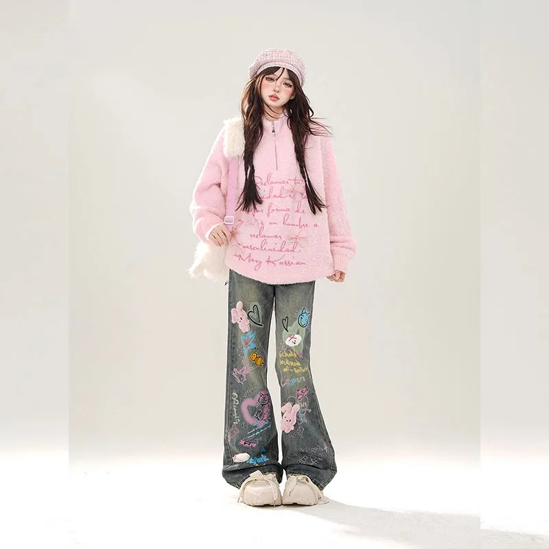 American Retro Style Graffiti Jeans