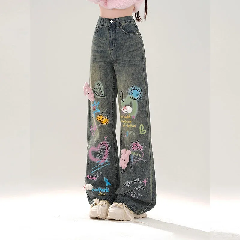 American Retro Style Graffiti Jeans