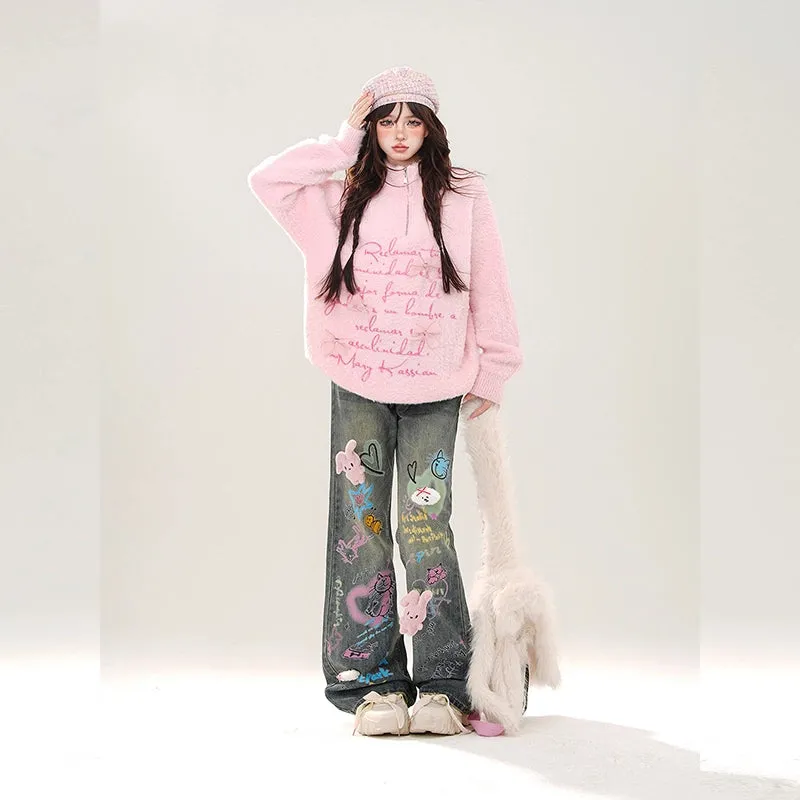 American Retro Style Graffiti Jeans