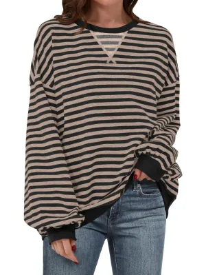 ANRABESS Women Striped Oversized Sweatshirt Long Sleeve Crewneck Hoodies Shirts 2024 Fall Pullover Top Trendy Preppy Clothes Light Yellow Green XX-Large