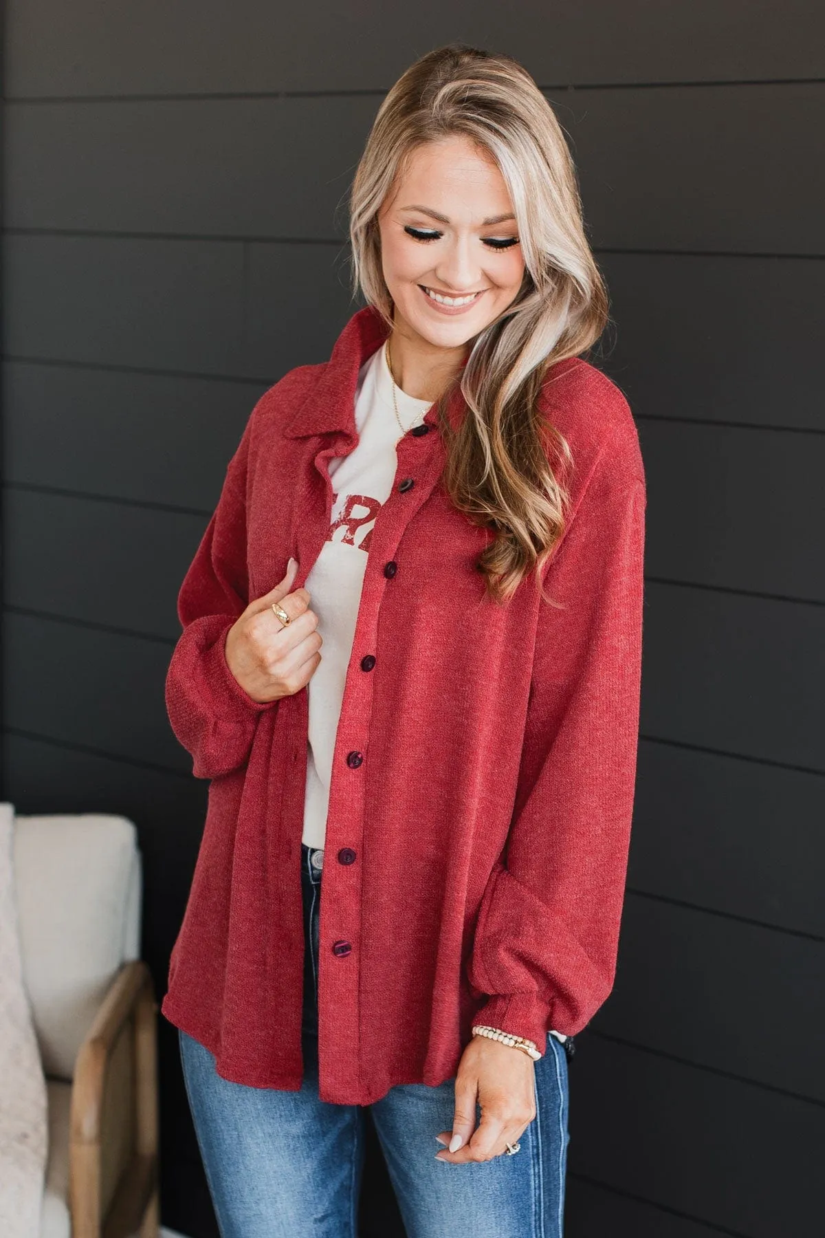 Anything But Average Button Top- Red & White Buffalo Plaid