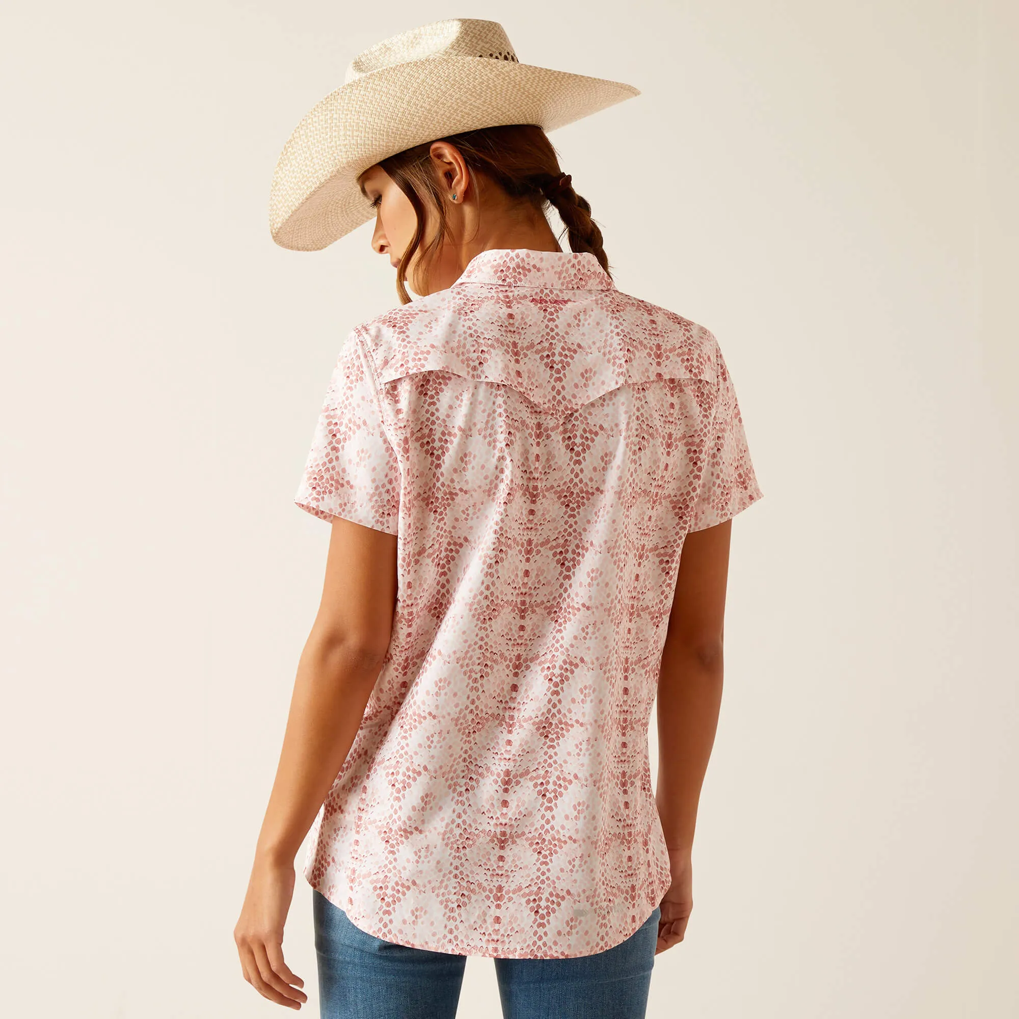 Ariat Pink/White Brush Stroke Print Short Sleeve VentTek Button-Down Blouse for Women