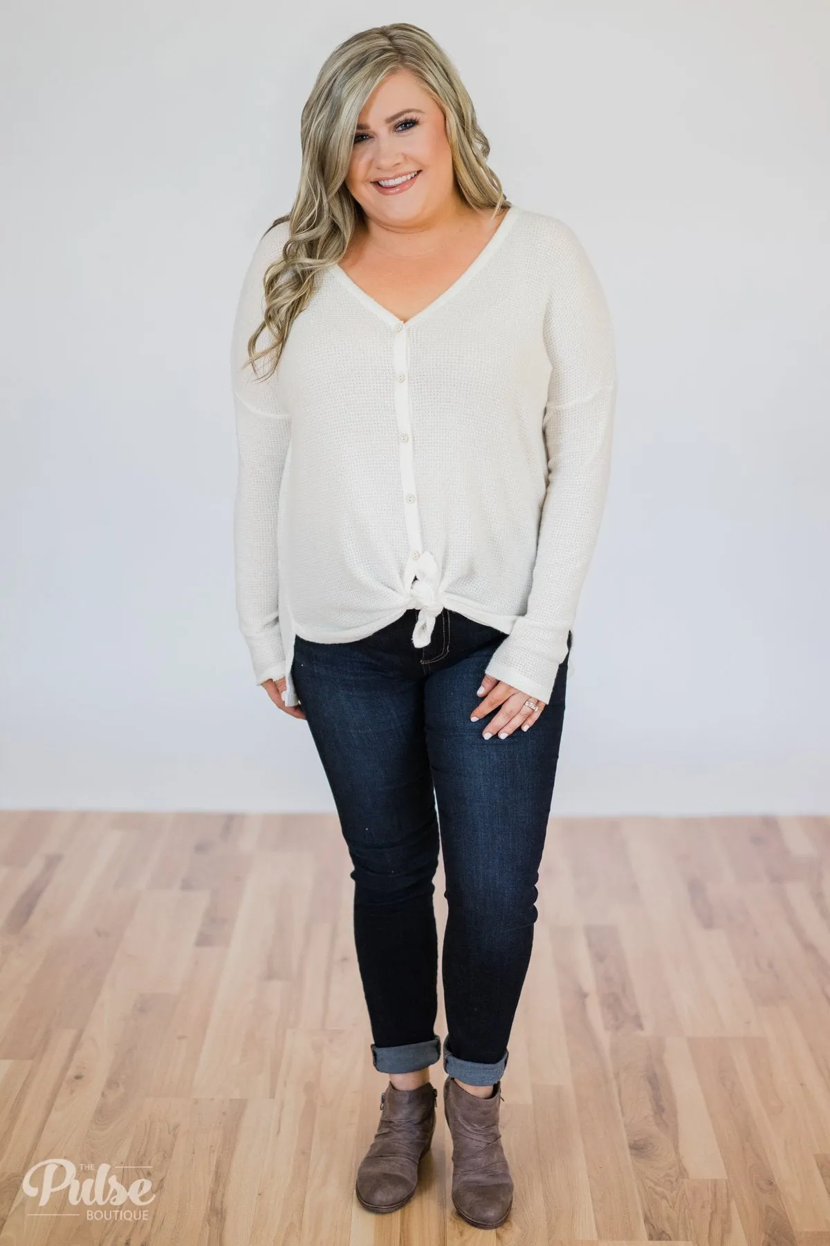 Back to You Thermal Button Top- Ivory