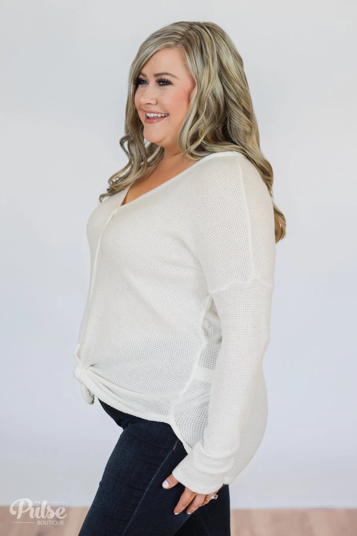 Back to You Thermal Button Top- Ivory