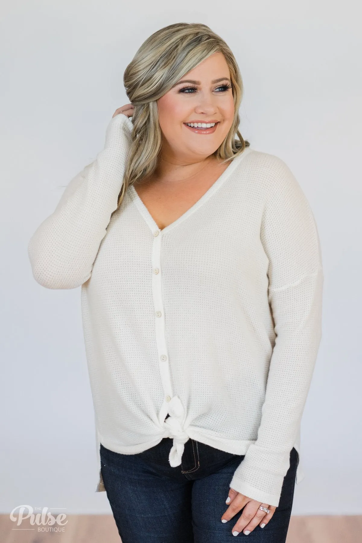 Back to You Thermal Button Top- Ivory