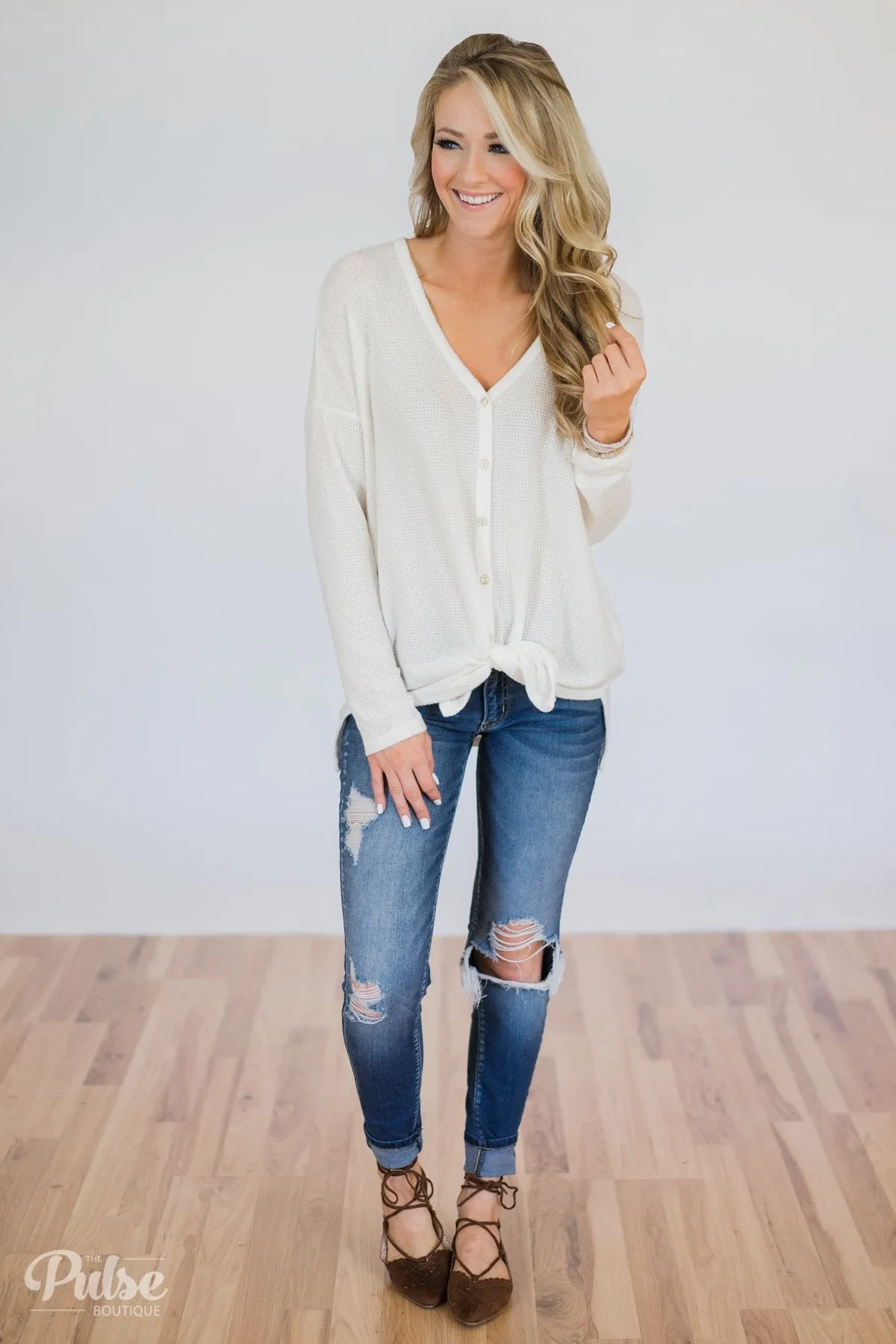 Back to You Thermal Button Top- Ivory