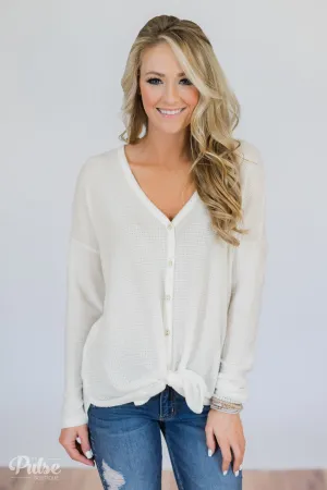 Back to You Thermal Button Top- Ivory