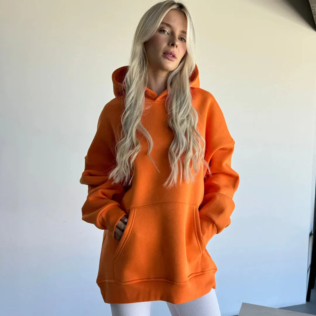 BASIC PLAIN HOODIE UNISEX - ORANGE