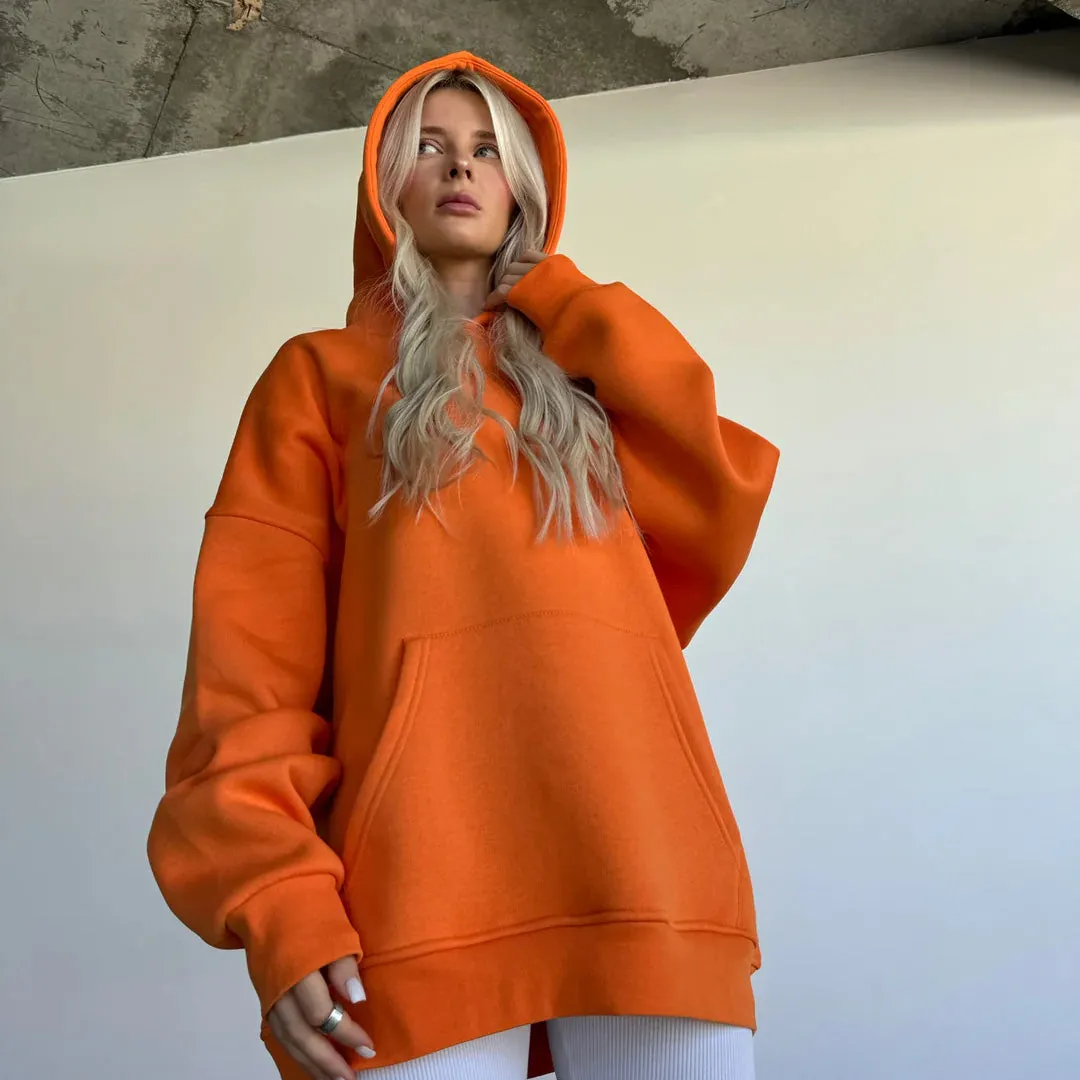 BASIC PLAIN HOODIE UNISEX - ORANGE