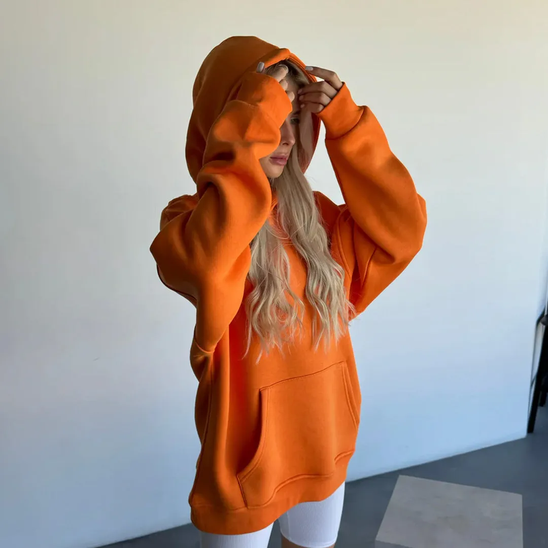 BASIC PLAIN HOODIE UNISEX - ORANGE