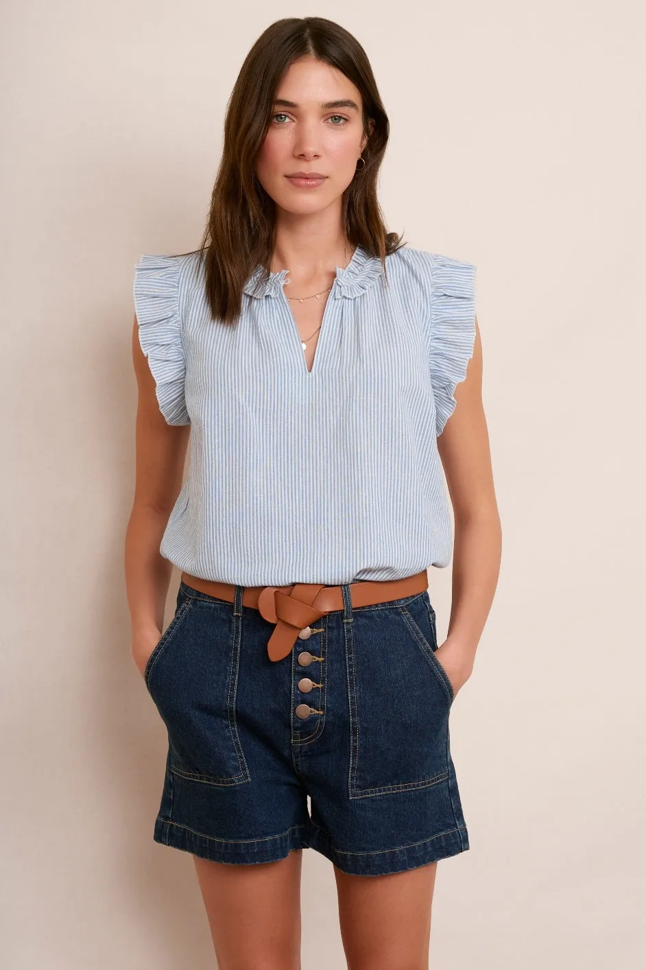 Beatrice Button Front Short - Mid Wash
