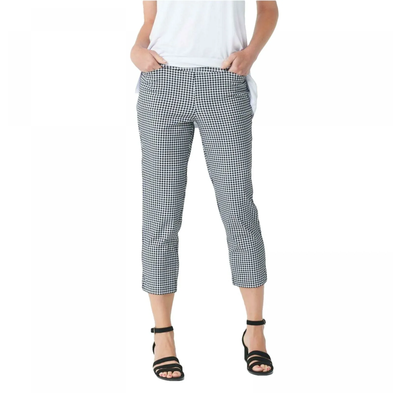 Belle by Kim Gravel Women's Citi Twill Gingham Print Cropped Pants