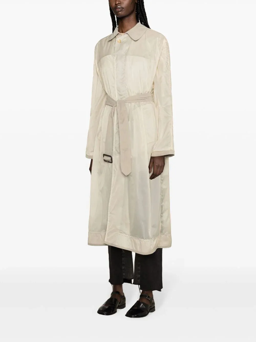 belted panelled trench coat