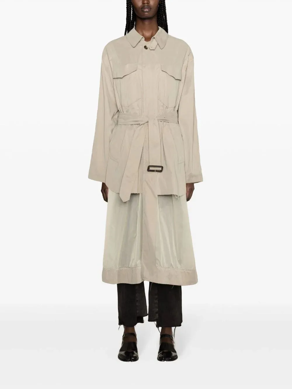 belted panelled trench coat
