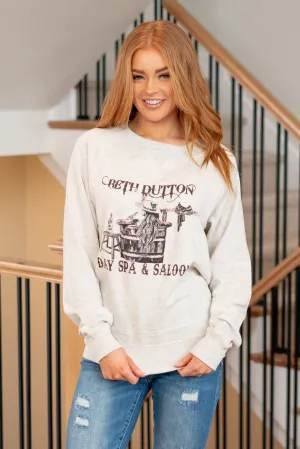 Beth Dutton Day Spa & Saloon Graphic Pull Over Sweater - Oatmeal