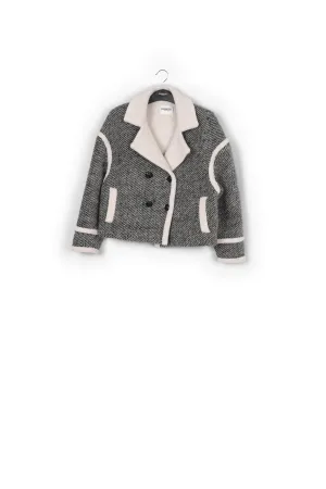 Black and off-white faux fur jacket