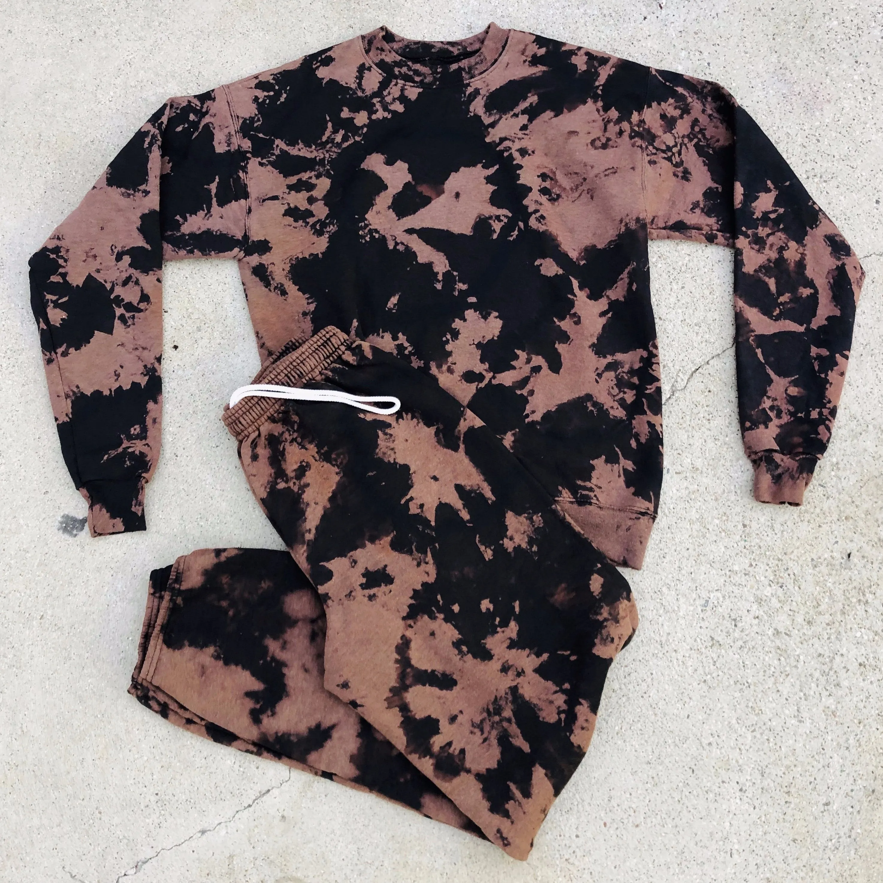 Black Bleach Tie Dye Loungewear Set