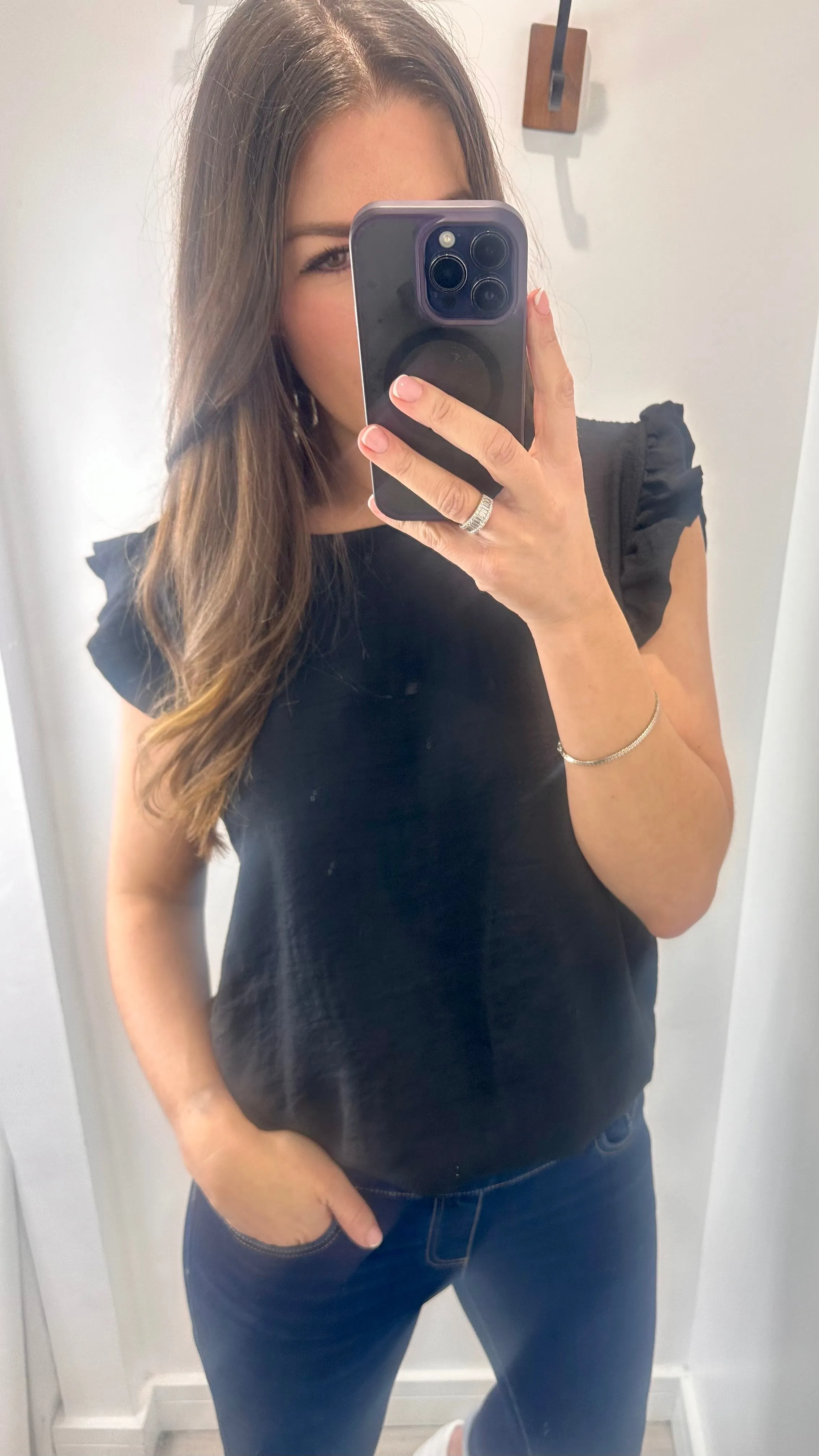 BLACK BUTTON BACK TOP