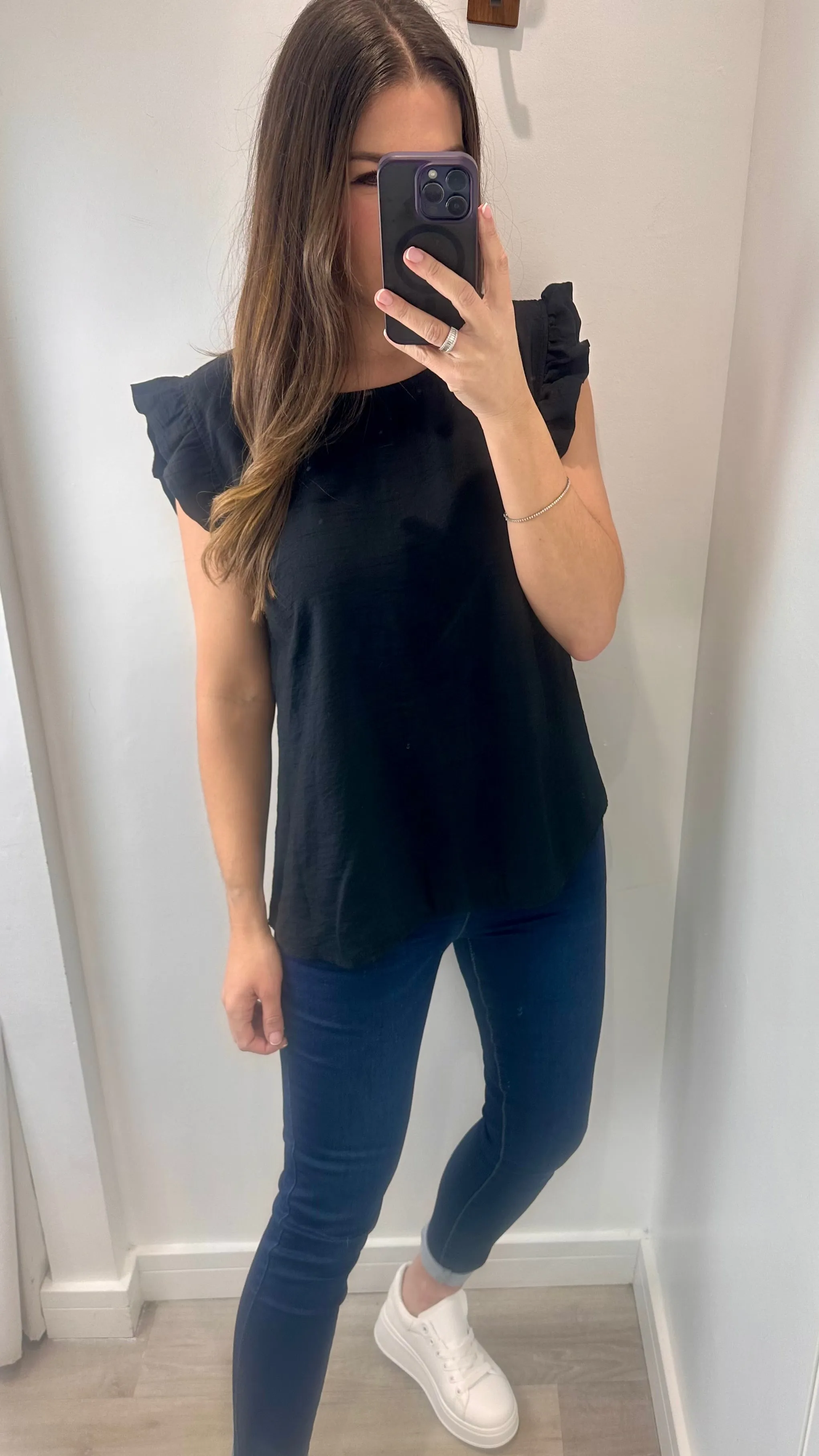 BLACK BUTTON BACK TOP
