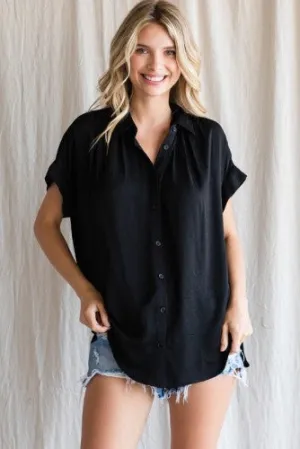 Black Button Front with Gathered Back