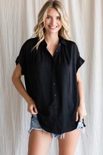 Black Button Front with Gathered Back
