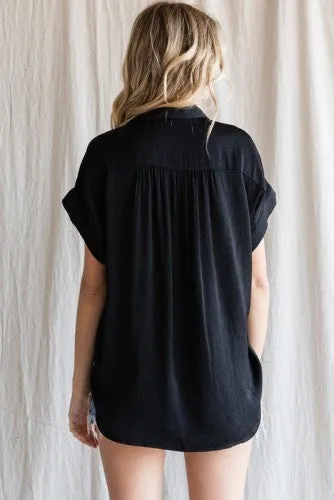 Black Button Front with Gathered Back