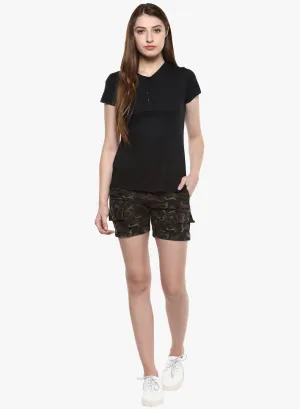 Black Camouflage Printed Shorts