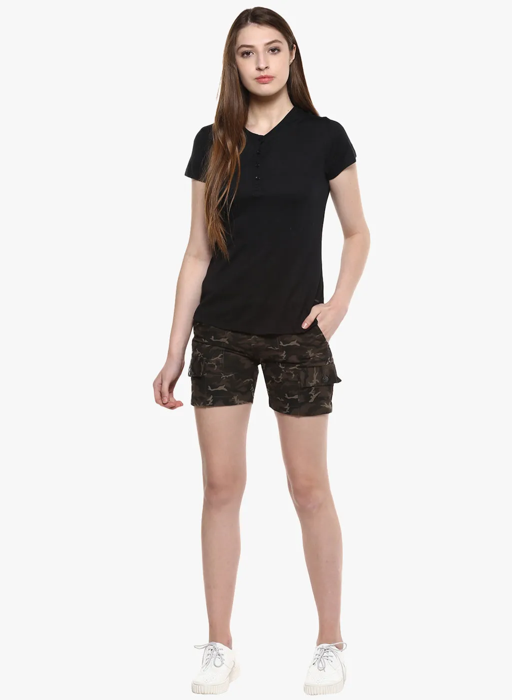 Black Camouflage Printed Shorts