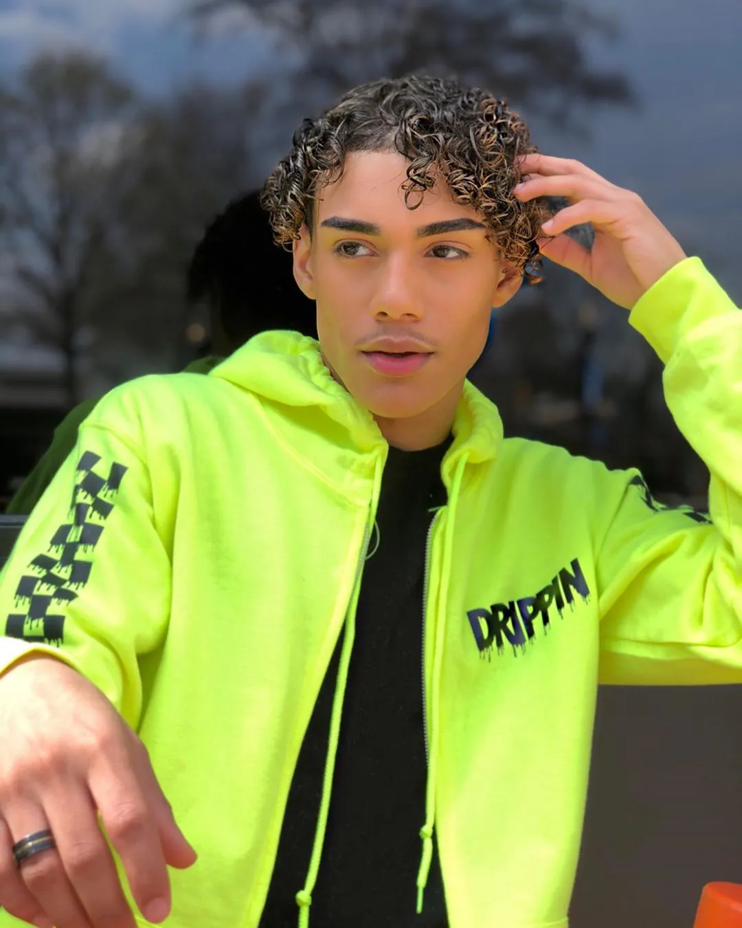 Black Drippin (F&B) | Safety Yellow Zip Up Jacket (Solid Checkered Drippin Sleeves)