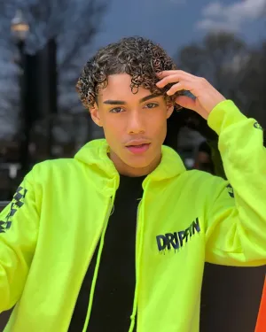Black Drippin (F&B) | Safety Yellow Zip Up Jacket (Solid Checkered Drippin Sleeves)