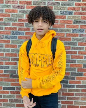 Black Drippin Outline | Mustard Hoodie (Outline Checkered Drippin Sleeves)