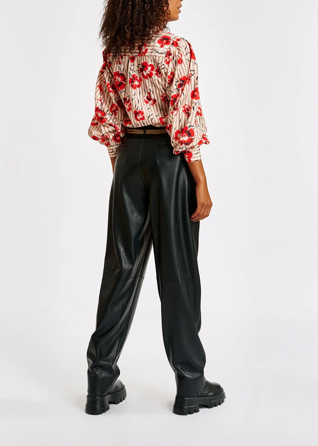 Black faux leather baggy-fit pants