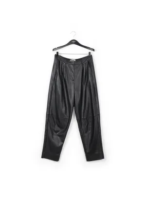 Black faux leather baggy-fit pants
