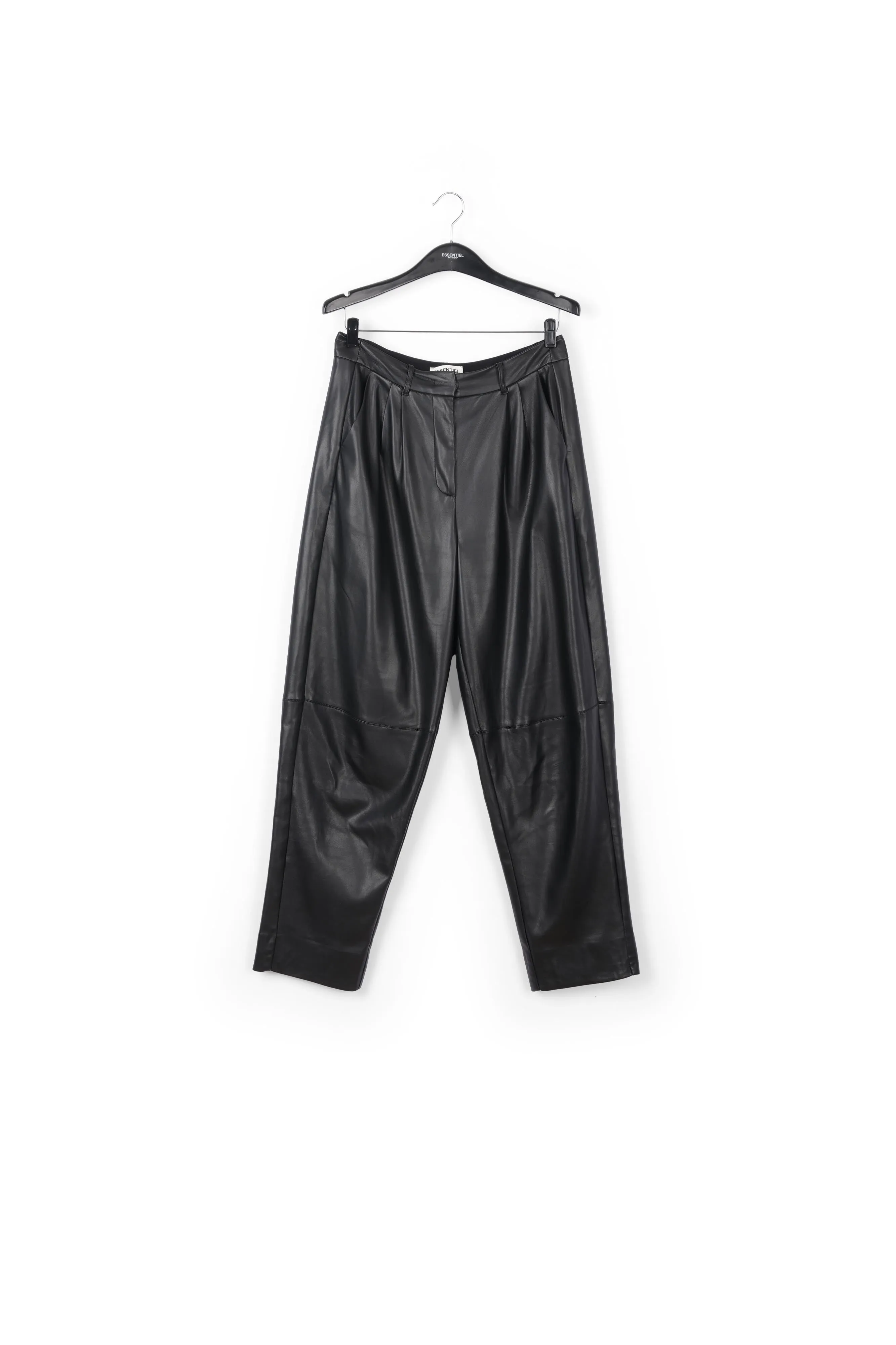 Black faux leather baggy-fit pants