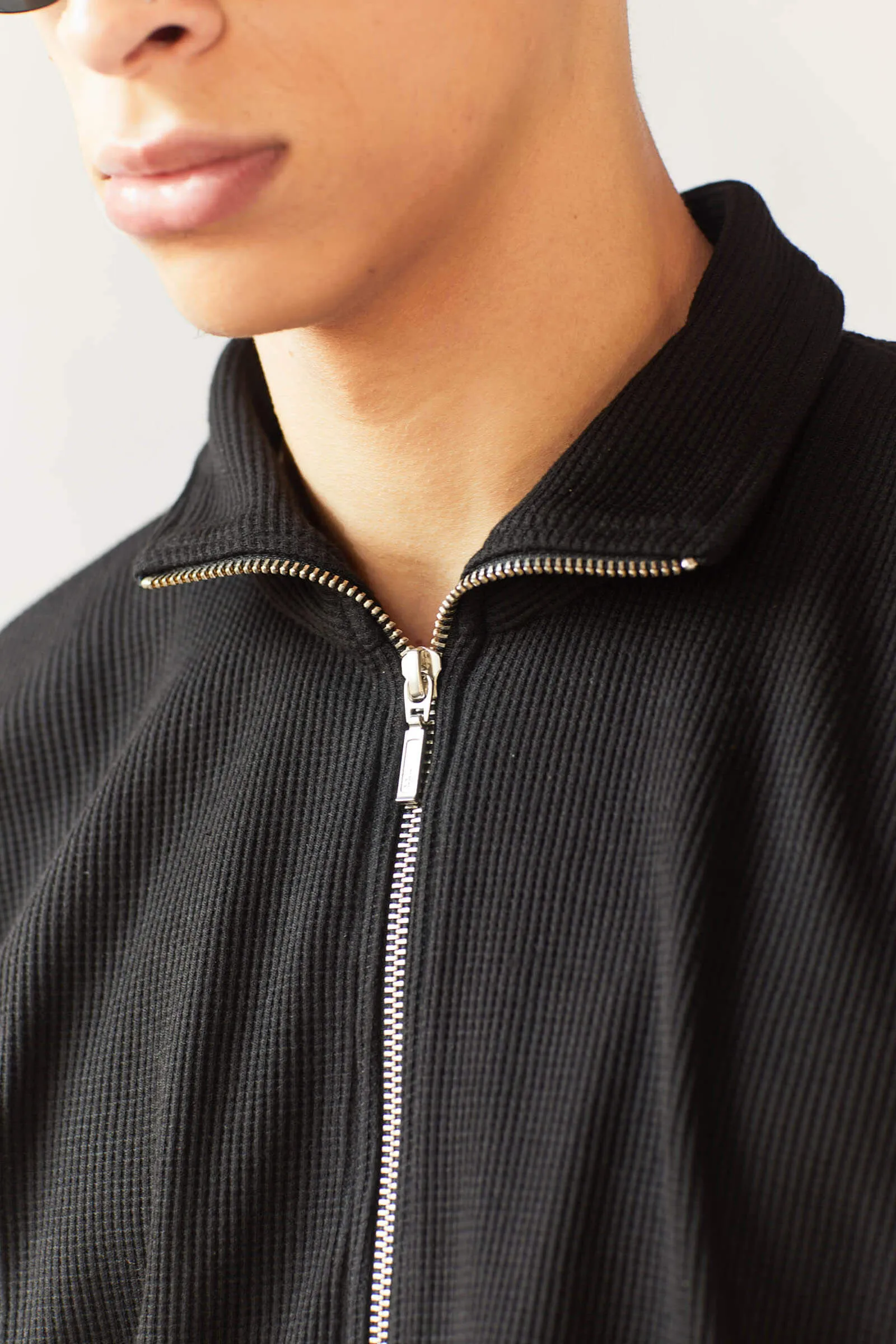 Black Full Sleeves Waffle Zipper