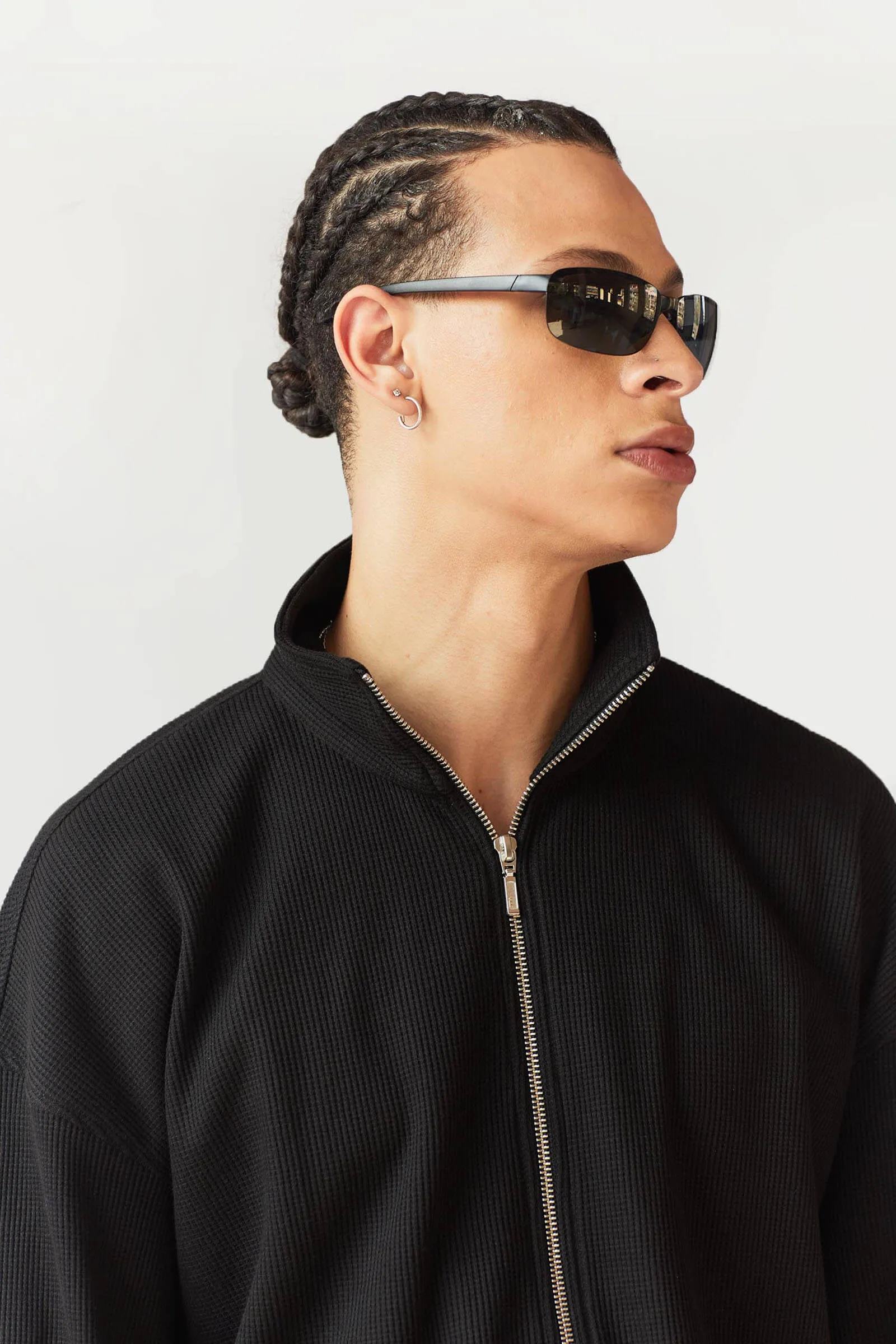 Black Full Sleeves Waffle Zipper